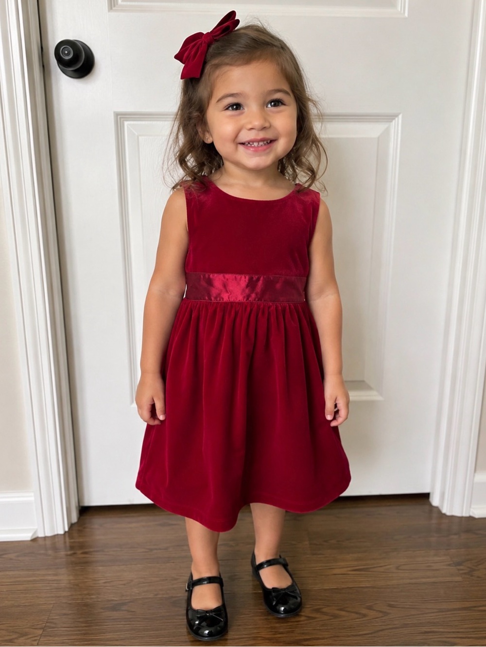 GAP Little Girls Burgundy Velvet Satin Waist Dress